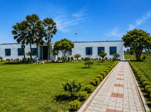 Main academic block and lawn at Gautam Buddha College of Education